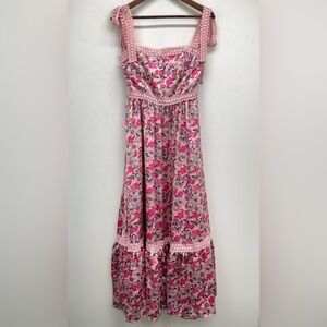SO ME size Medium Women’s Pink Floral Ribbon Tie Lace Strap Maxi Dress NWT